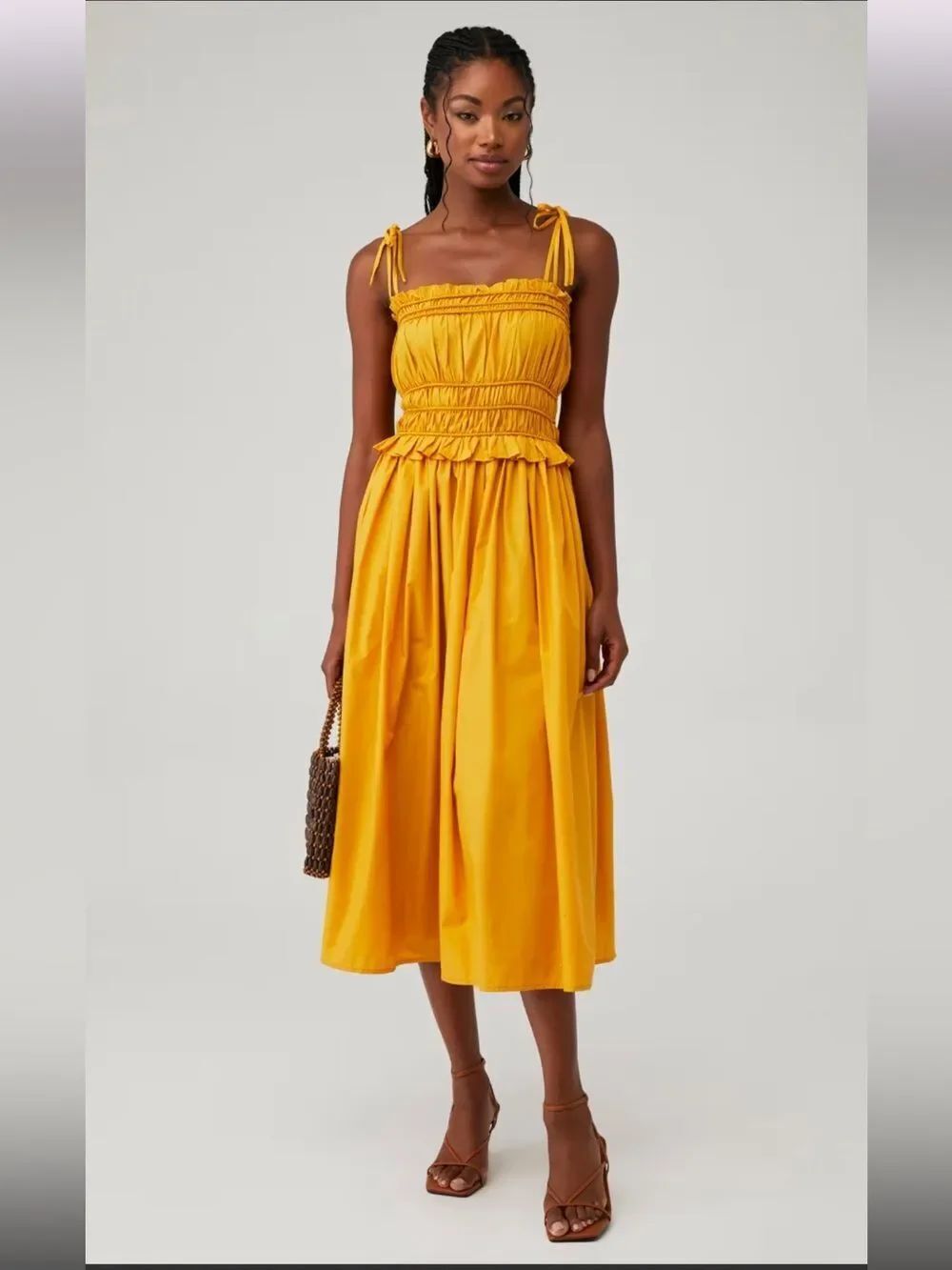 En Saison Women's Haley Smock Midi Dress in Golden Yellow Size Medium